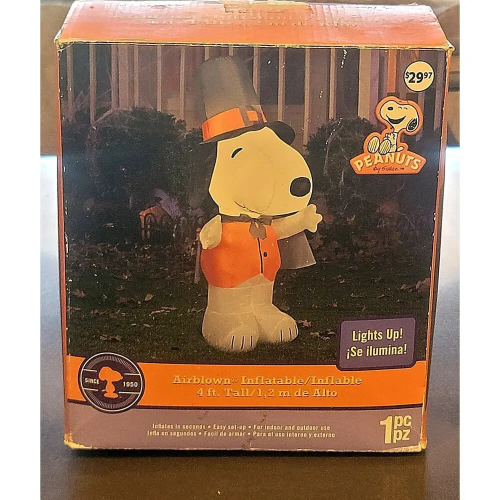2013 Peanuts Airblown Inflatable Snoopy 4' Thanksgiving Pilgrim - READ
